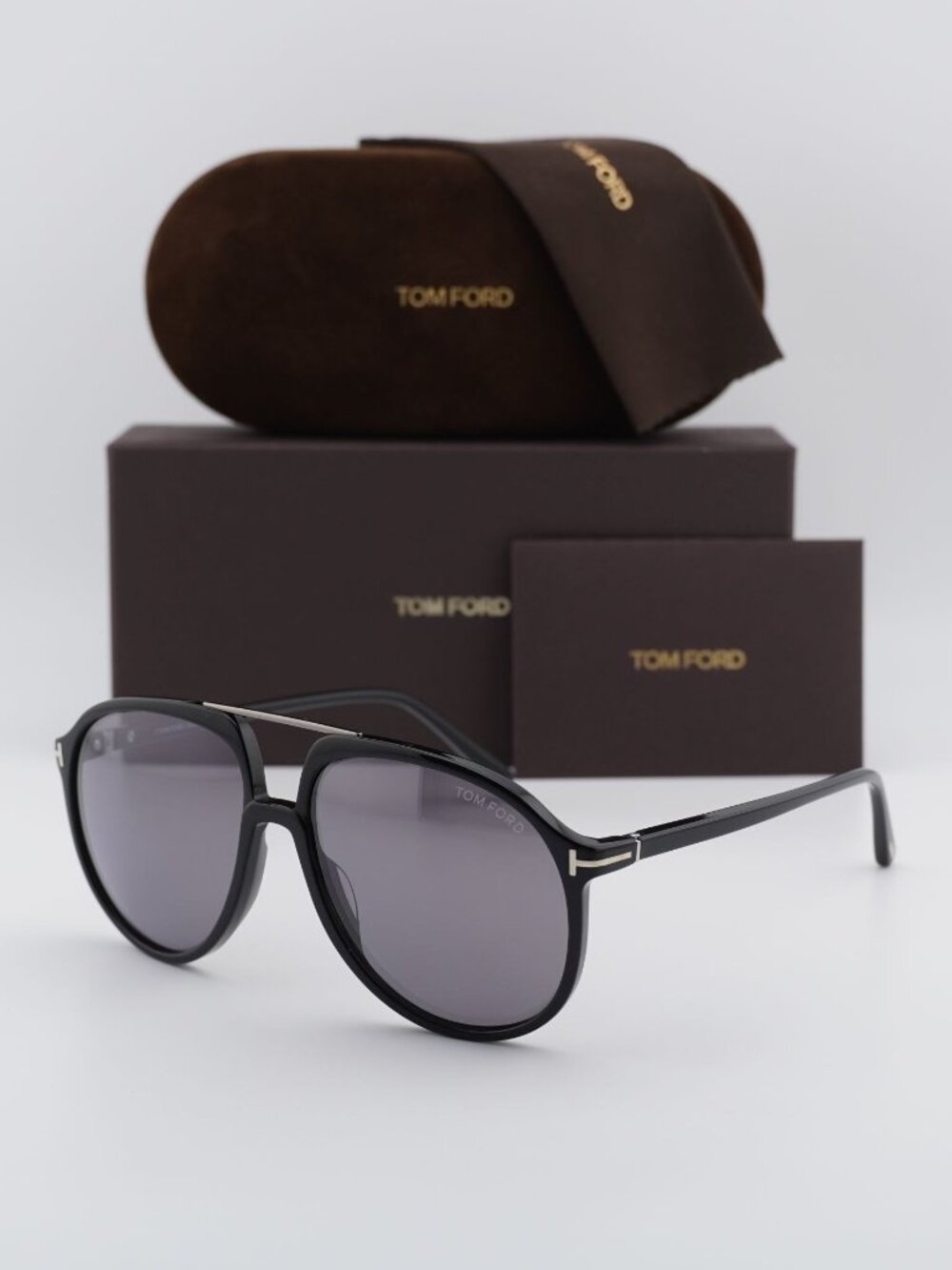 Tom Ford Archie FT1079 01C Aviator Sunglasses - Shiny Black/Smoke